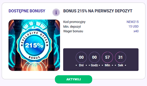 Przejdź do sekcji bonusów w panelu konta i aktywuj bonus ręcznie Przejdź do sekcji bonusów w panelu konta i aktywuj bonus ręcznie